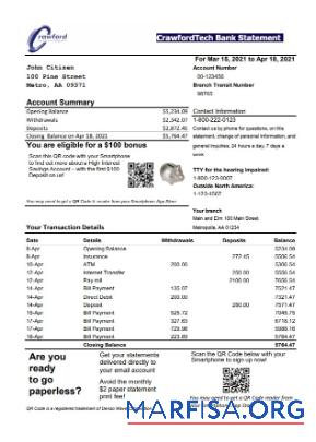 Blank Canada CrawfordTech bank statement excel download for verification